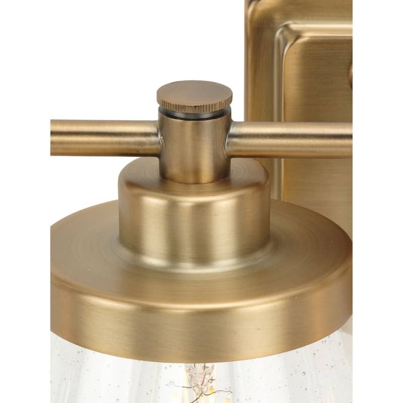 Hinton Collection Four-Light Vintage Brass Clear Seeded Glass Farmhouse Bath Vanity Light - 33.5 in x 7.12 in x 7.75 in