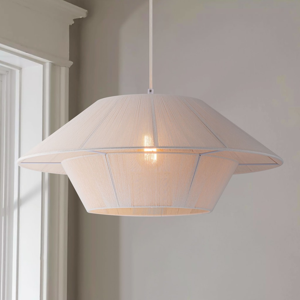 1-Light Boho Farmhouse White Hand-Woven Ivory Rope Pendant Light for Dining Room - 23.62 in. W x 9.84 in. H