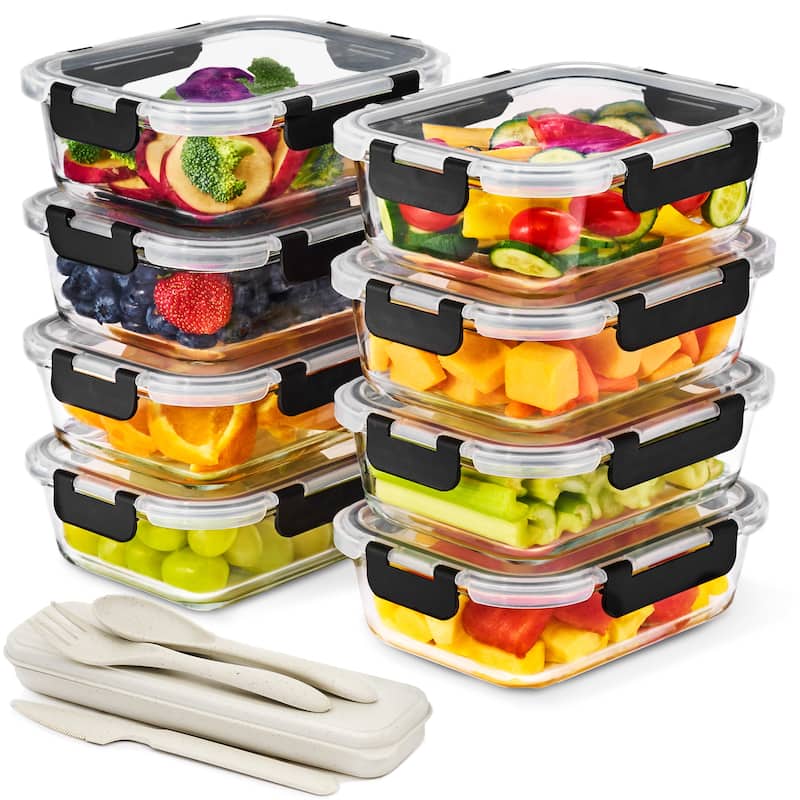 Sorbus Glass Meal Prep Containers with Airtight Lids - 8 Pack Rectangle - 8.5 x 6.25 x 2.5 in