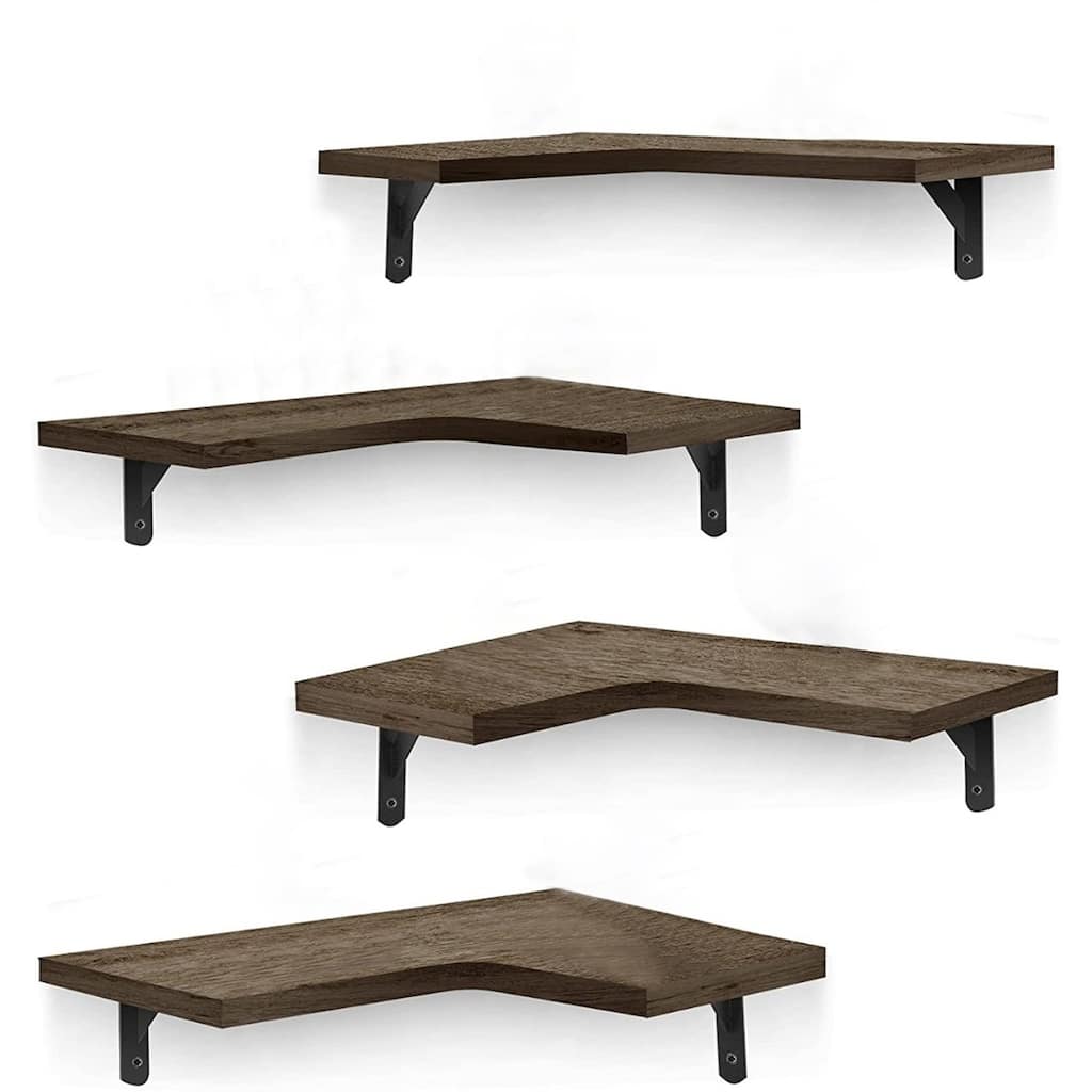 Modern Wood Wall Mount Corner Floating Shelf (Set of 4)