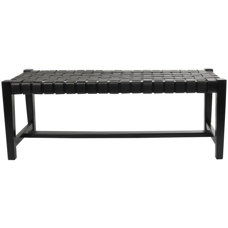 Leather Handmade Woven Seat Bench - Black - Roche River Decor - 18"Wx47"Lx17"H