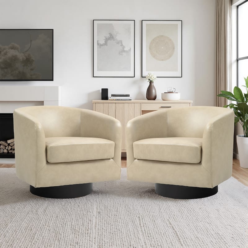 2 Set Modern Wide Round Swivel Accent Barrel Chairs