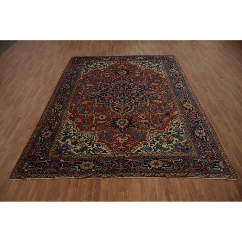 Hand Knotted Oriental 100% Wool Carpet Traditional Medallion Oranges & Rust Heriz Area Rug - 11' 2'' X 8' 2''