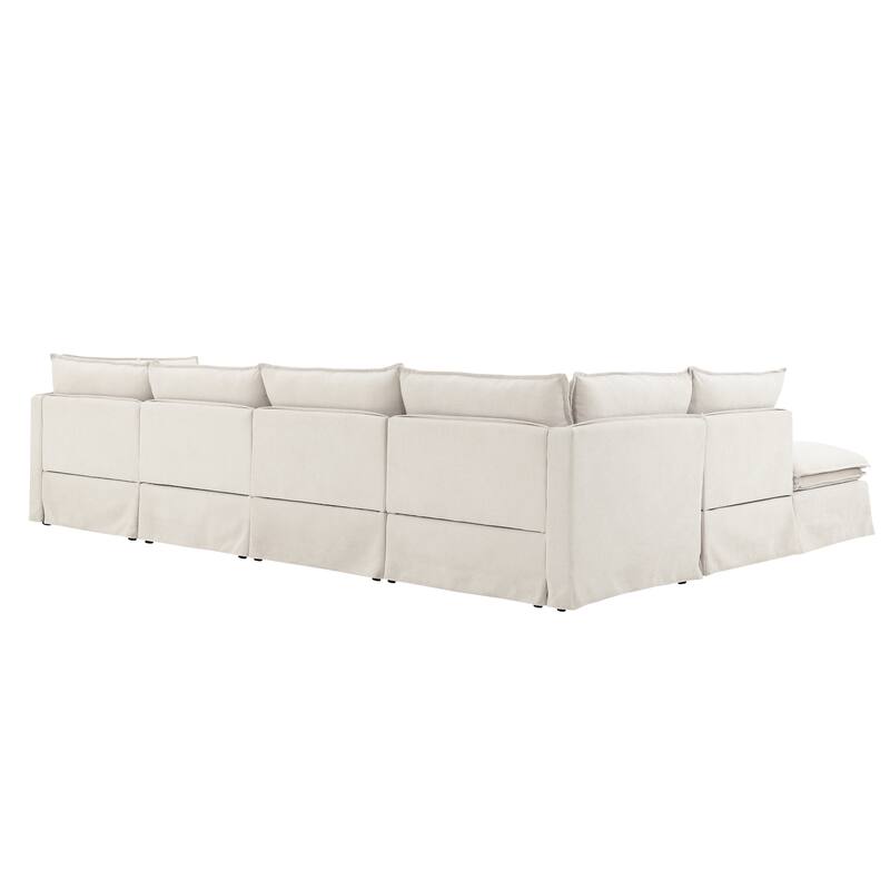 125.5" Chenille Modular 6-Seat Sectional Sofa with Movable Ottoman, Cloud Foam Cushions, and Free Combination Design
