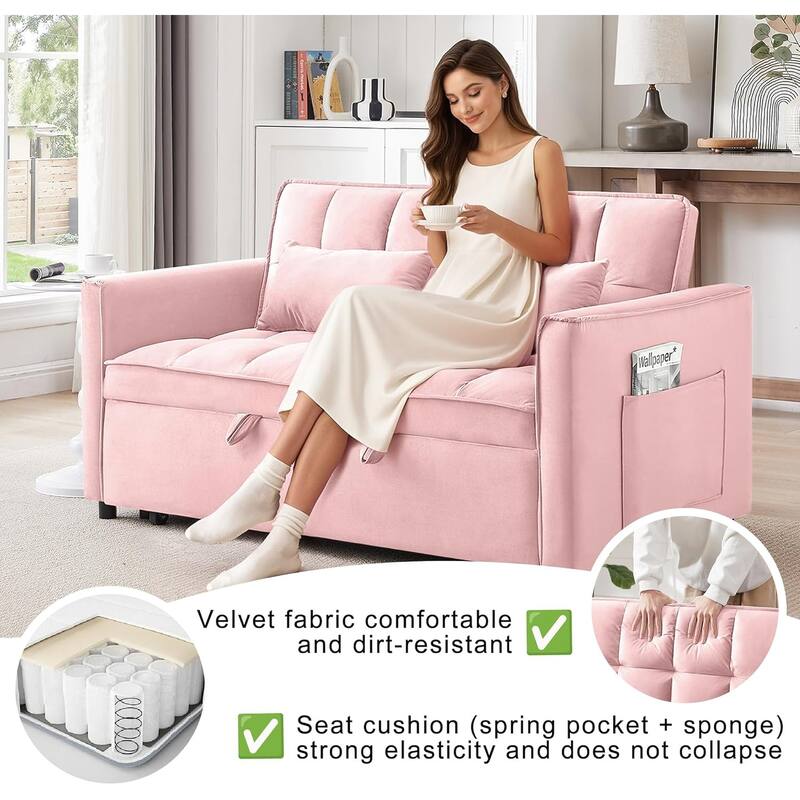 3 in 1 Convertible Sleeper Sofa Bed, Futon Couches for Living Room with Side Pocket, Adjustable Backrest