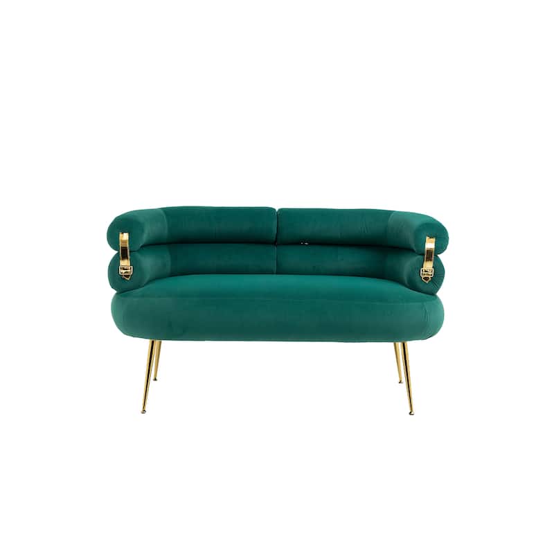 Velvet Upholstered Tubulous Accent Long Chair With Golden feet