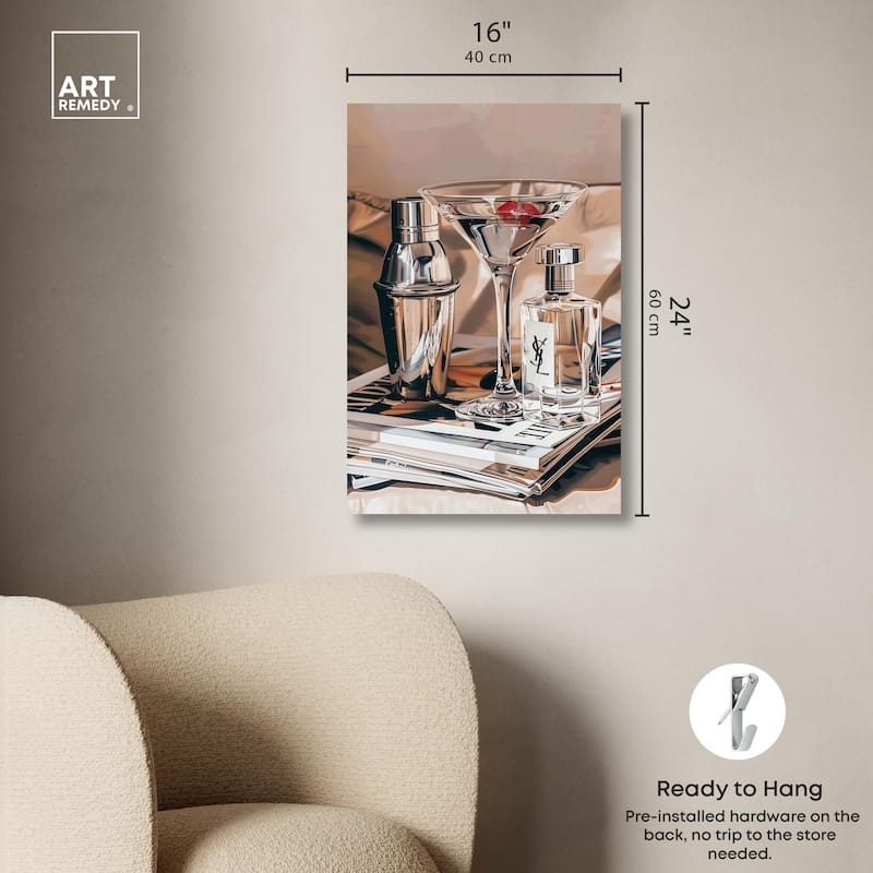 Martini Magazine Stack Canvas by Art Remedy, Gallery Wrapped