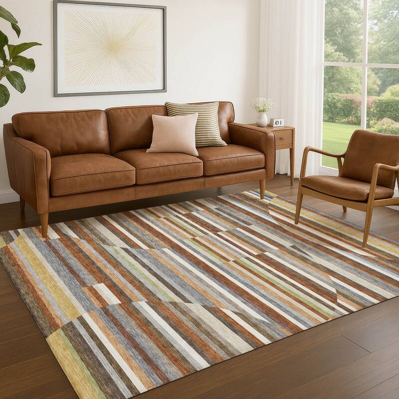 Machine Washable Indoor/ Outdoor Modern Cokedale Chantille Rug