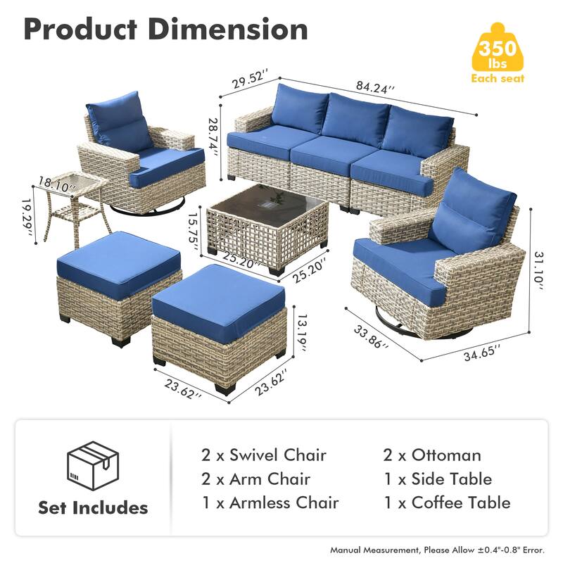XIZZI 9-piece Outdoor Patio Wicker Furniture Swivel Chair Set