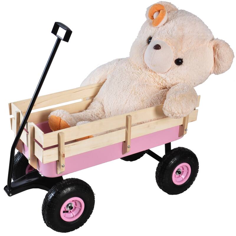 All-Terrain Garden Utility Wagon - Removable Wooden Sides, Steel Bed, 10-Inch Air Tires, and Foldable Handle