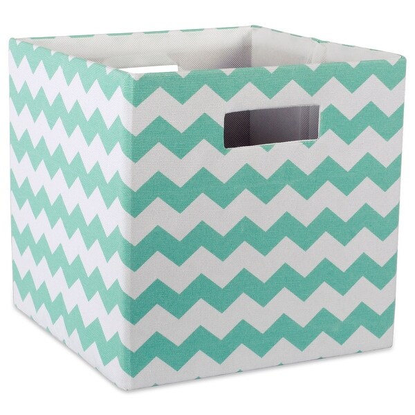 11" Aqua Green and White Chevron Patterned Square Storage Bin - N/A