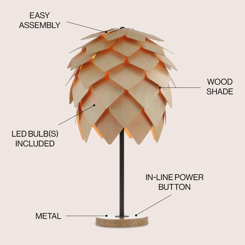 Colin 20.5" Pinecone Wood/Metal LED Table Lamp, Natural/Black by JONATHAN Y