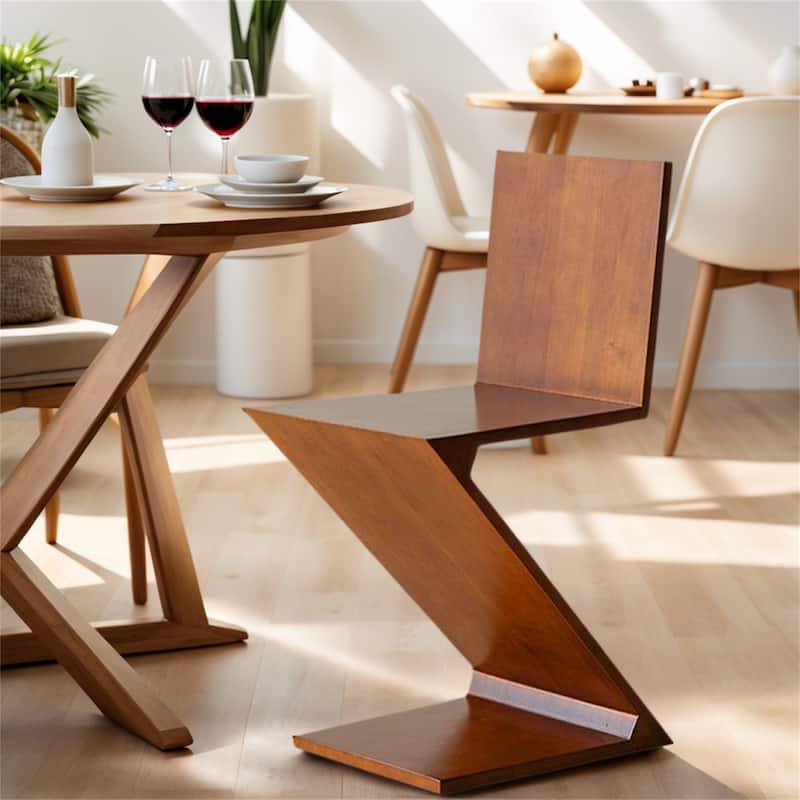 Z-shaped Dining Chair with Solid Wood Backrest Creative Retro Single Seat