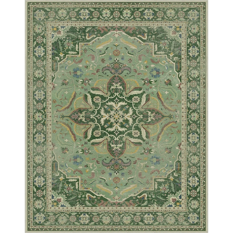 Mcow Botanical Collection Low-Pile Machine-Washable Non-Slip Area Rug