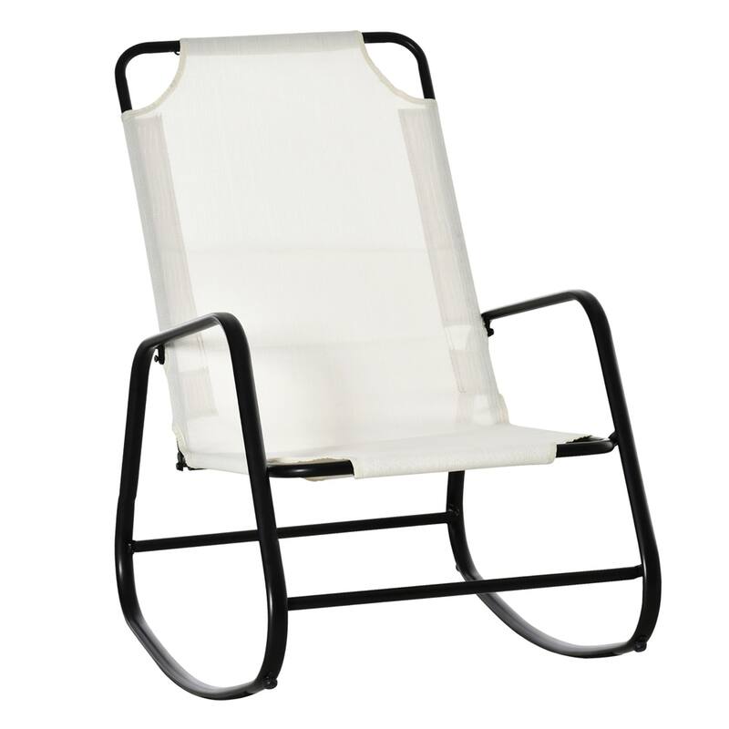 Steel Rocking Chair with Sling Fabric, High Back and Armrest - 23.25" W x 36.5" D x 36.25" H - Cream White