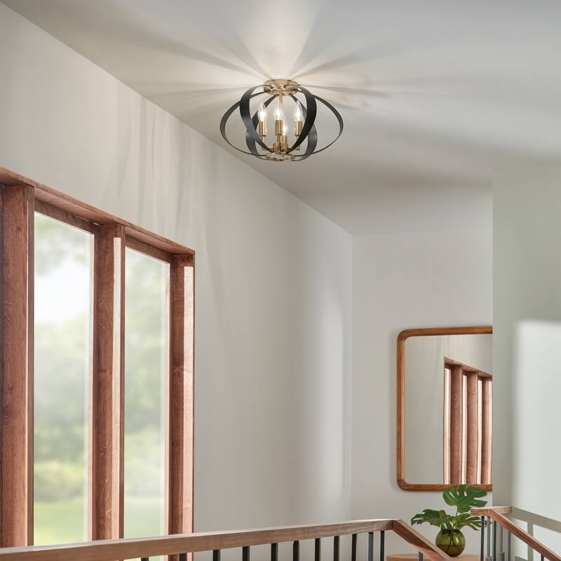Kichler Lighting Cecil 17.75 in. 4-Light Champagne Bronze and Black Oval Flush Mount Light
