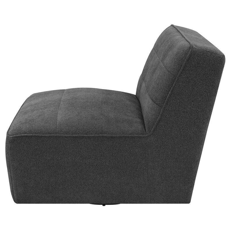 Suri 38 Inch Swivel Armless Chair, Horizontal Stitching, Gray Boucle