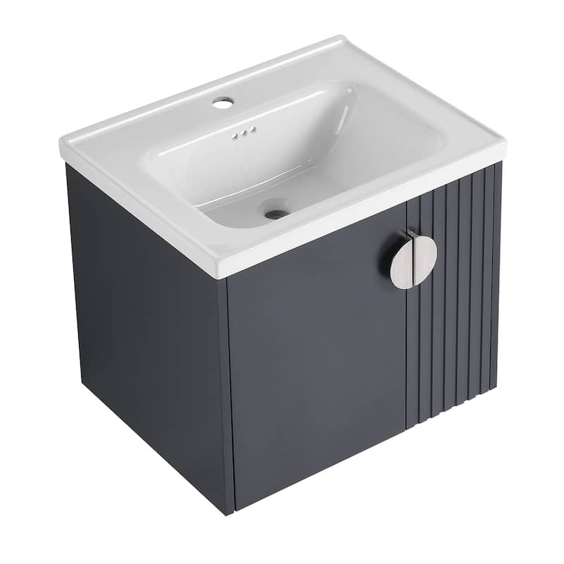 24 inch Wall Mounted Bathroom Vanity Set with Integrated Ceramic Sink