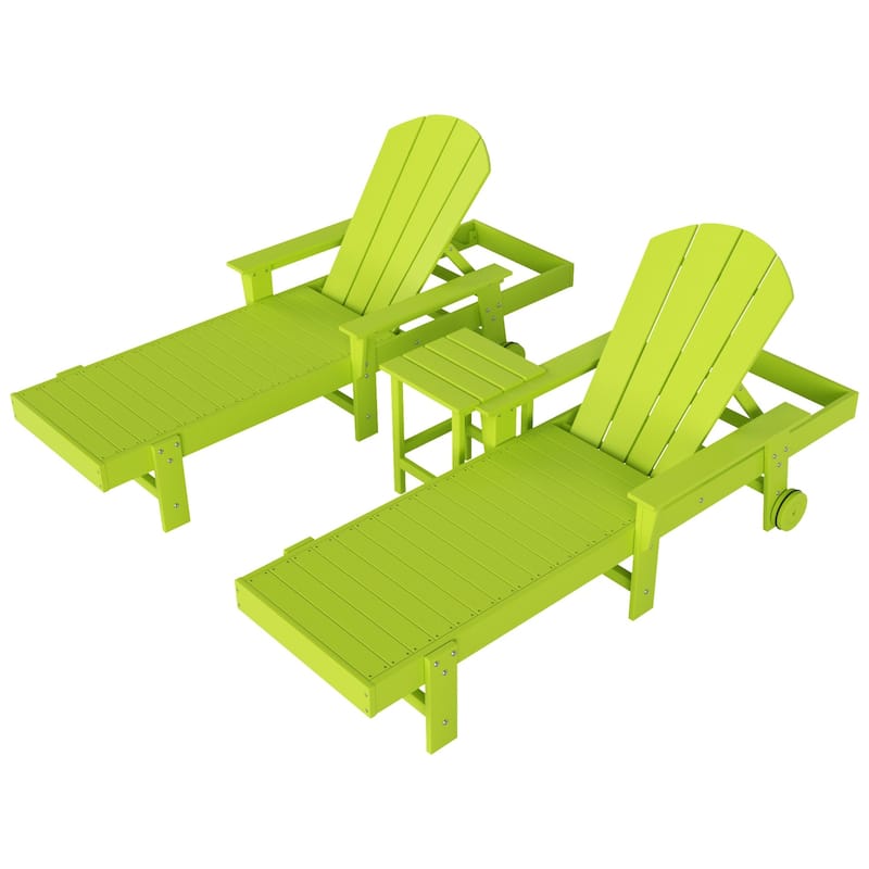 Polytrends Laguna Hdpe All Weather Outdoor Patio Pool Reclining Chaise Lounges With Side Table (3-Piece Set)