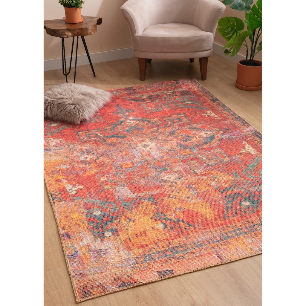 Vera Collection Red Power Loomed Indoor Area Rug