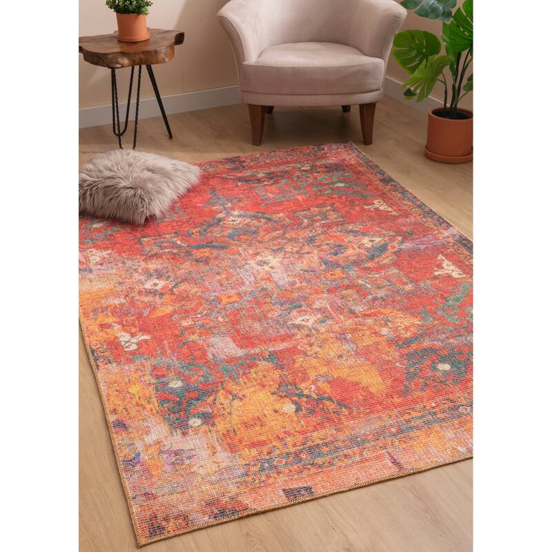 Vera Collection Red Power Loomed Indoor Area Rug - 2'6" x 9'