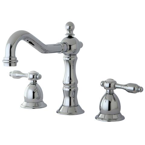 Tudor Deck Mount Widespread Bathroom Faucet with Brass Pop-Up