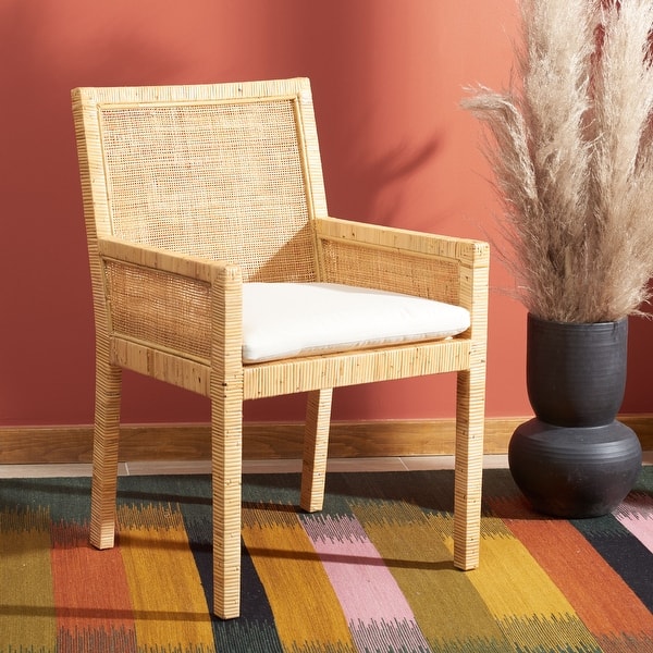 slide 2 of 21, SAFAVIEH Sarai Coastal Accent Chair with Cushion - 22.8" W x 22.4" L x 34.6" H Natural/White