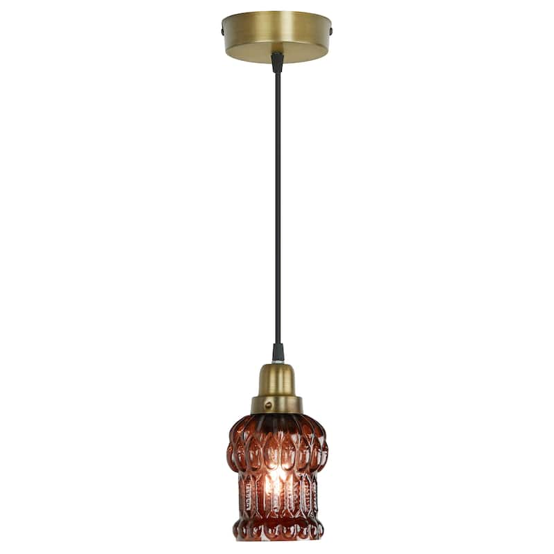 Baptiste River of Goods Purple/Yellow/Green and Gold Glass and Metal 4.5-Inch Pendant Light with Adjustable Hanging Cord
