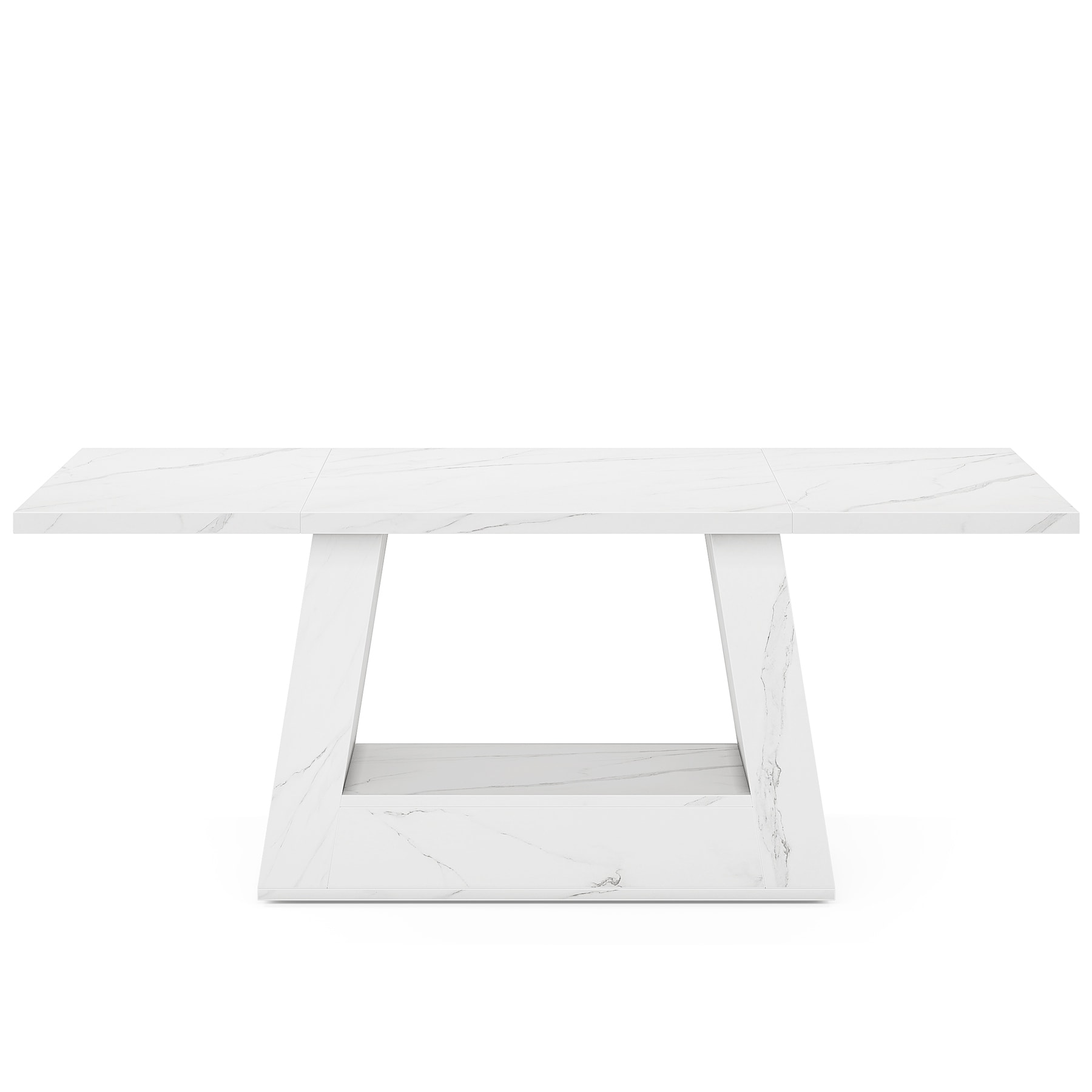 63" Modern Rectangular Dining Table for 4 to 6 People, White Faux Marble Kitchen Table with Sturdy Trapezoid Base, Elegant Wo