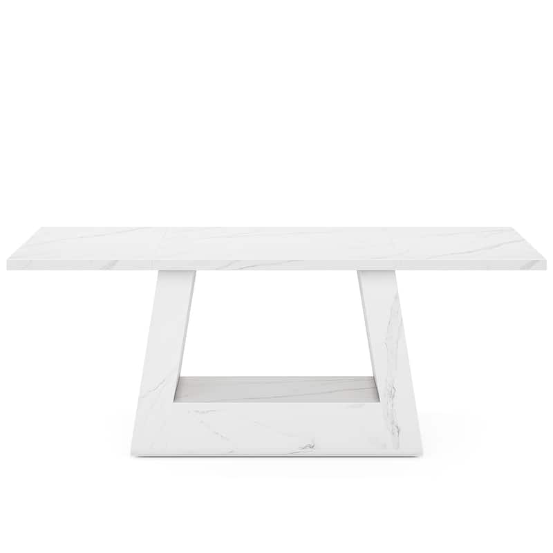 63" Modern Rectangular Dining Table for 4 to 6 People, White Faux Marble Kitchen Table