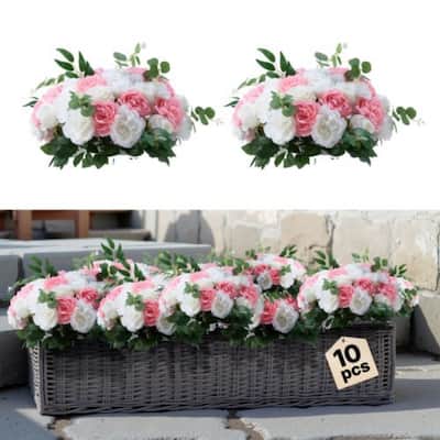 White Pink Silk Rose Flower Balls Set of 10 with Base for Weddings - 17.7 x 17.7 x 10.6 inch