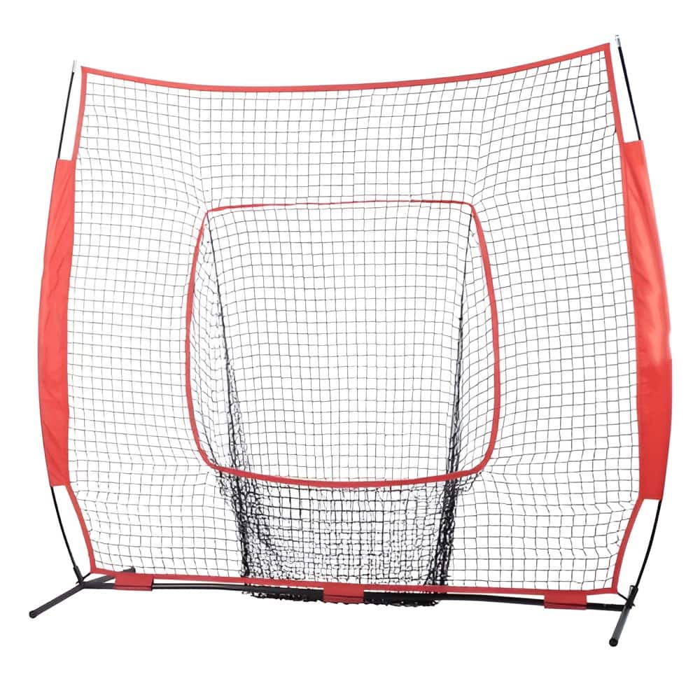7x7 Feet Portable Baseball Softball Practice Net with Fiberglass Frame and Anti-Tip Design