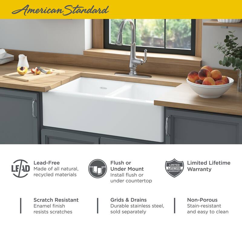 American Standard Delancey 33-1/16" Farmhouse Double Basin Cast Iron