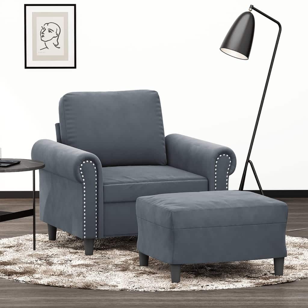 vidaXL Sofa Chair Single Sofa Armchair with Footstool for Living Room Velvet - 36.2 x 36.2 x 31.5 in