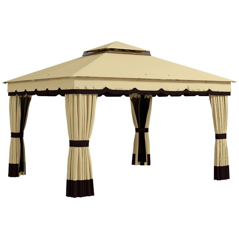 Outsunny 10' x 12' Patio Gazebo, Double Roof Outdoor Gazebo Canopy Shelter with Netting and Curtains, Solid Metal Frame