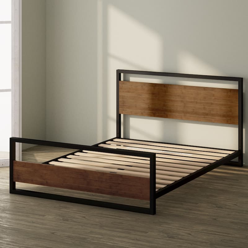 Priage by ZINUS Bamboo and Metal Platform Bed Frame with Headboard and Footboard - Brown