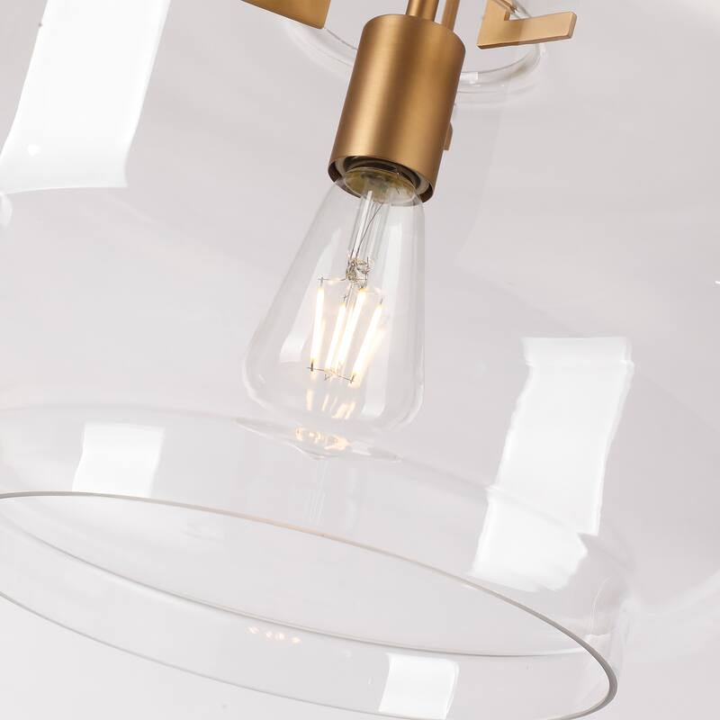 15" Modern Brushed Gold Drum Clear Glass 1-Light Adjustable Pendant Hanging Light - N/A