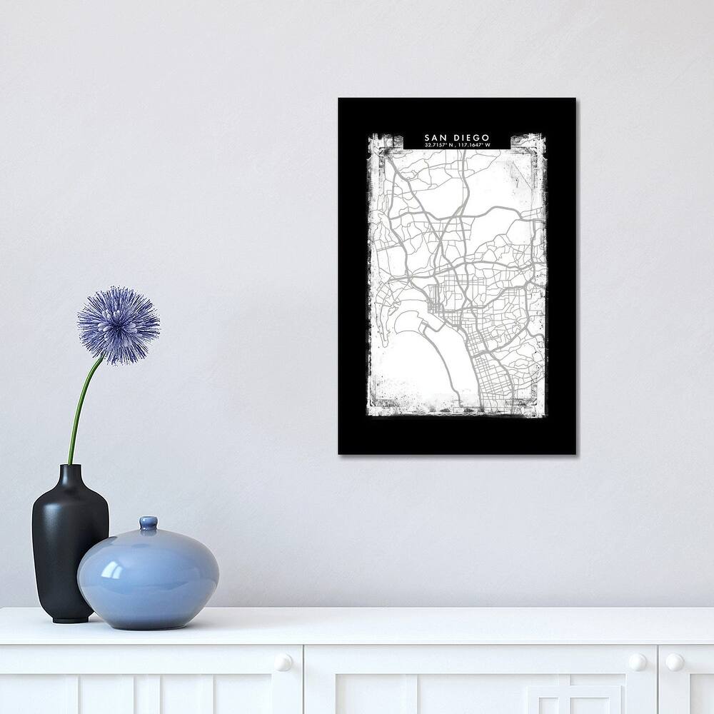 iCanvas "San Diego City Map Black White Grey Style" by WallDecorAddict Canvas Print