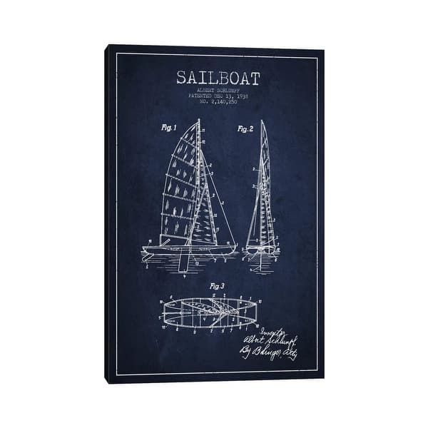 slide 1 of 9, iCanvas "Sailboat Navy Blue Patent Blueprint" by Aged Pixel Canvas Print