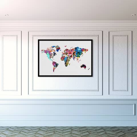 Oliver Gal 'Mapamundi' Maps and Flags Wall Art Framed Print World Maps - White, Blue