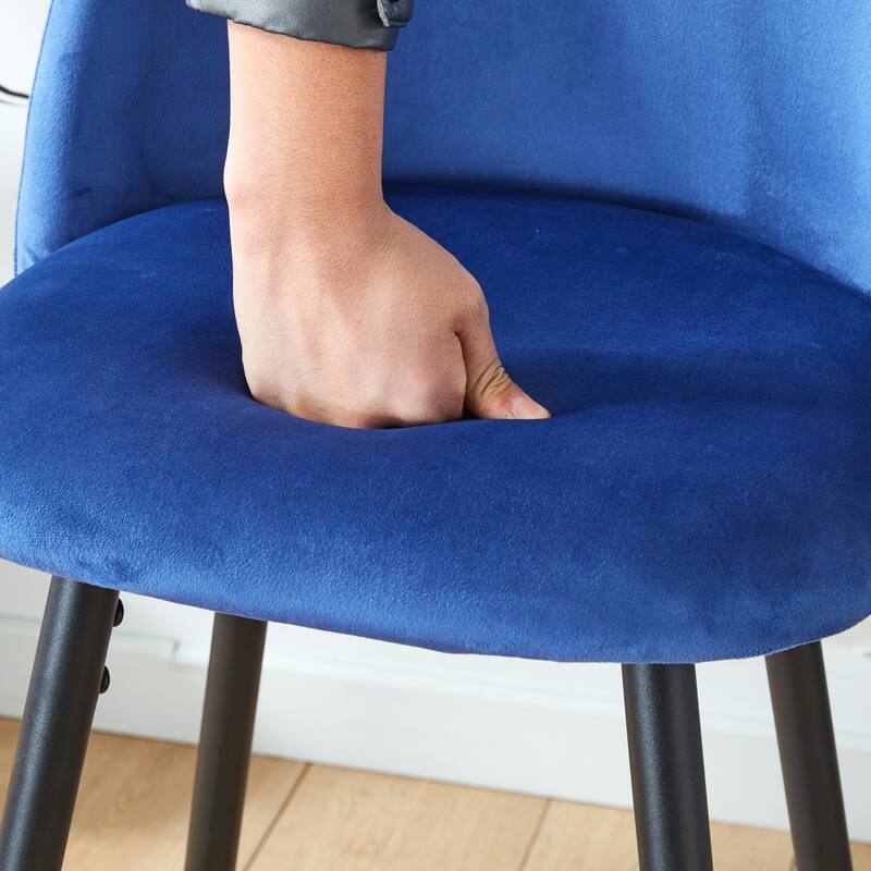 Velvet Bar Stool Set of 2, Counter Bar Height Chair with Metal Legs, Upholstered Kitchen Island Chair with Footrest