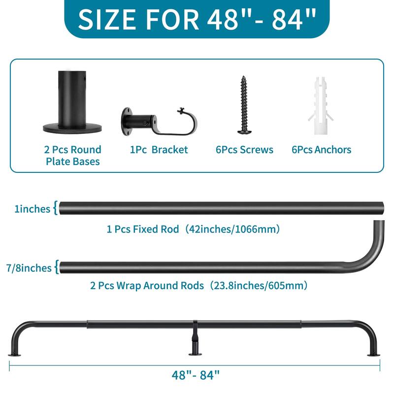 Meriville 1-Inch Diameter Wrap Around Blackout Curtain Rod, Round Base