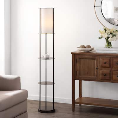 SAFAVIEH Lighting Hayes Black Iron 60-inch 2-Shelf LED Floor Lamp - 10" W x 10" L x 59.5" H