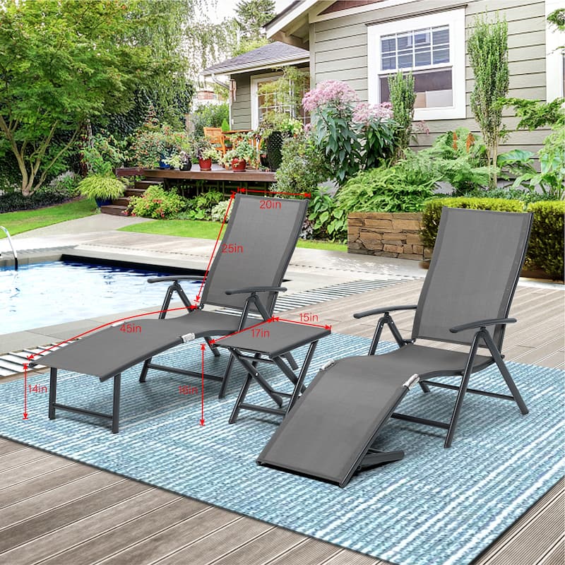 Pellebant Outdoor Adjustable Chaise Lounge Folding Chair and Table Set - N/A