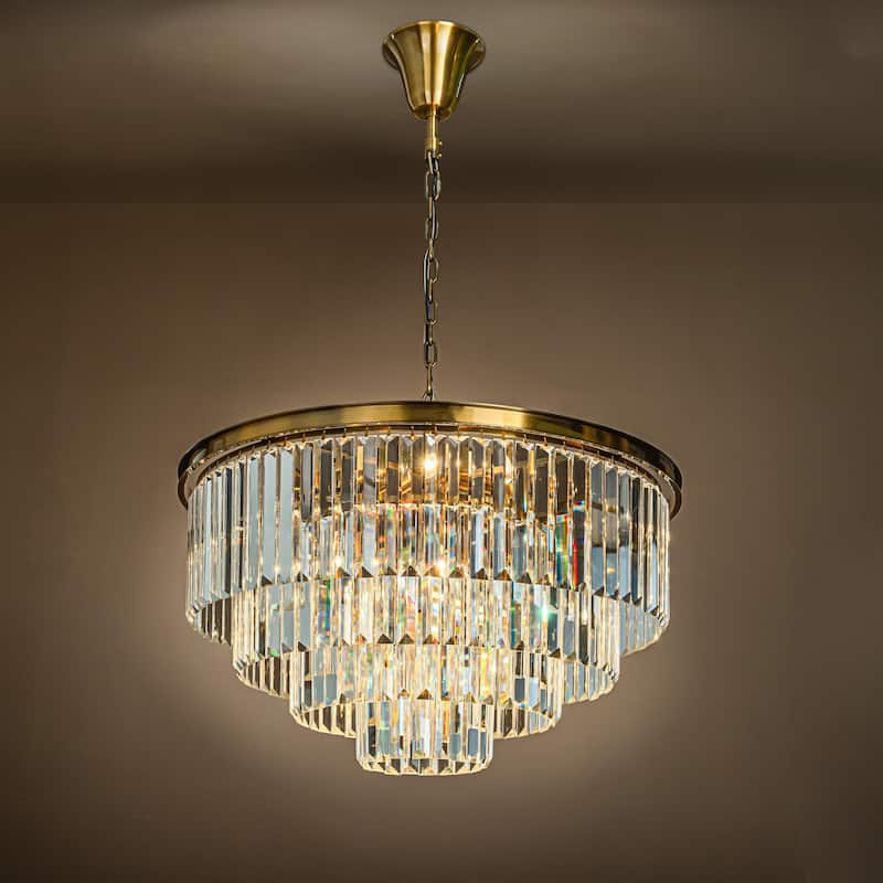 8-Lights Mid-Century Modern 4-Tier Round Fringe Crystal Chandelier - W31.5"