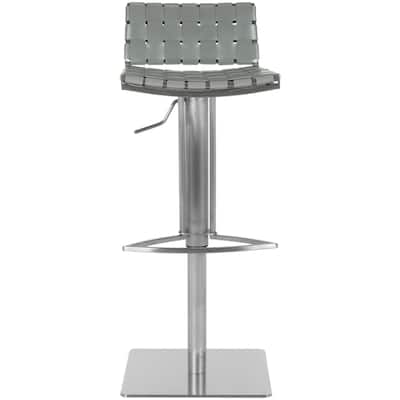 SAFAVIEH Mitchell Grey Leather Seat Stainless-Steel Adjustable 22-31-inch Modern Bar Stool - 18.5" x 15.4" x 29.5"