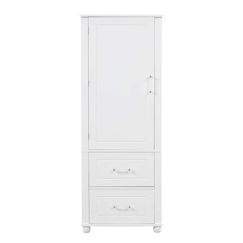 Freestanding Wood Bathroom Cabinet with Doors, 2 Storage Drawers