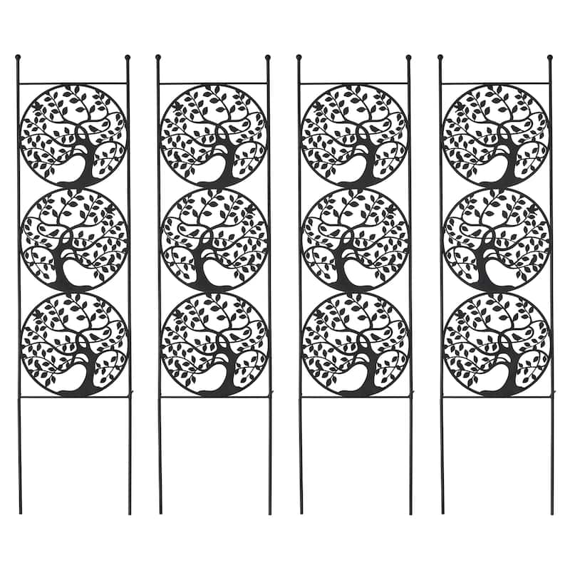 4 Pack Outdoor Metal Panel Garden Trellises for Climbing Plants with Stakes By Glitzhome - Black
