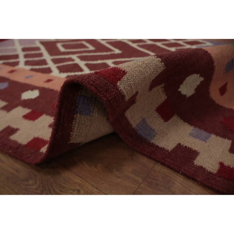 Hand Woven Oriental 100% Wool Carpet Southwestern Tribal Multi-Colored Kilim Runner Rug - 12' 10'' X 3' 2''