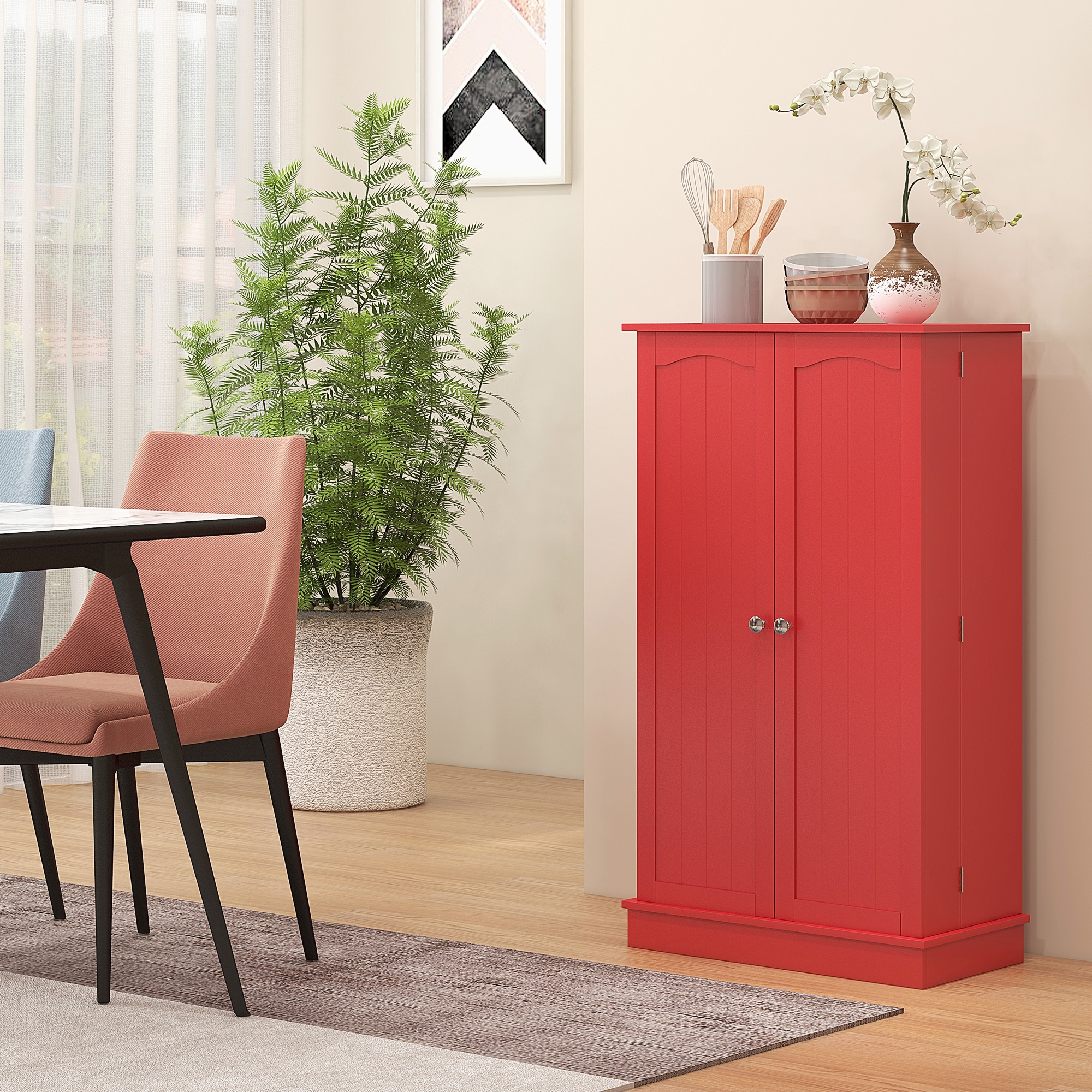 Red kitchen pantry cabinet sales